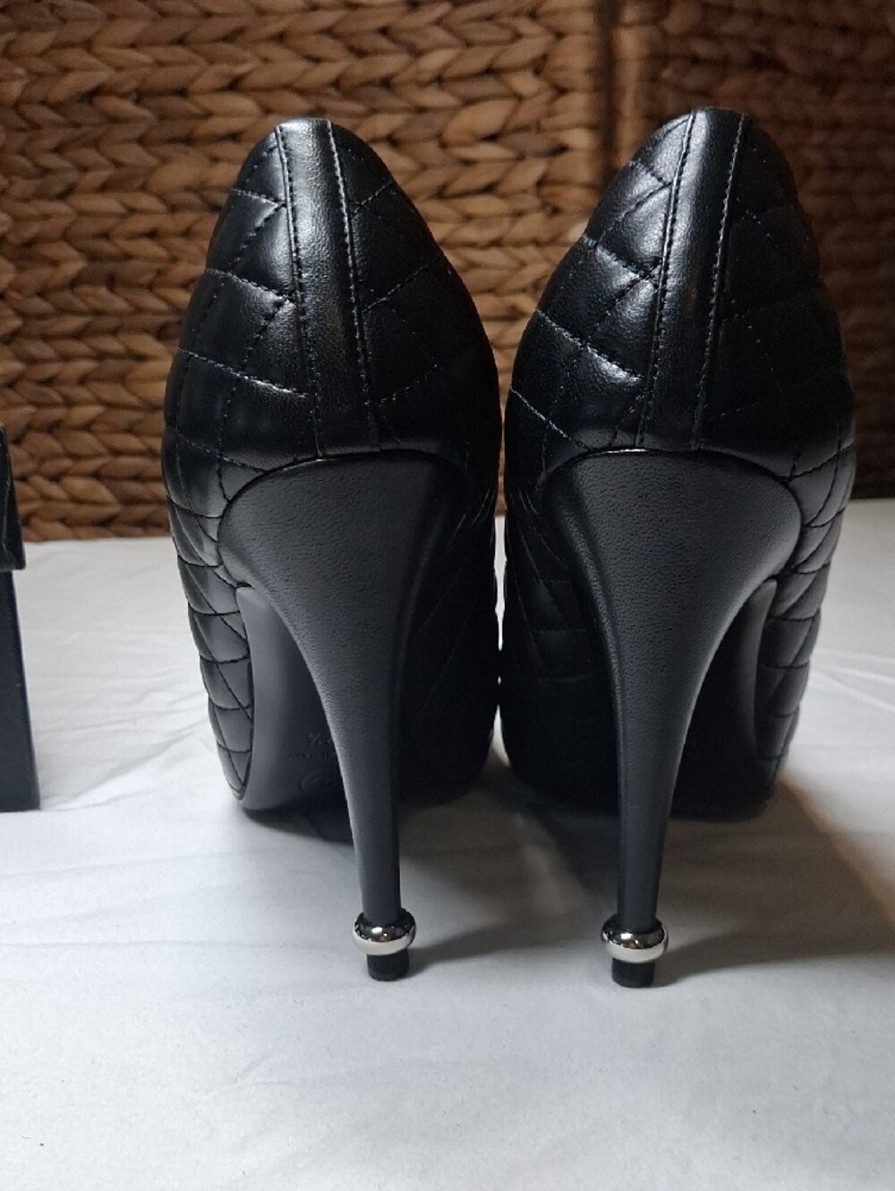 CHANEL Black Quilted Leather CC Cap-Toe Pumps - Picture 9 of 9